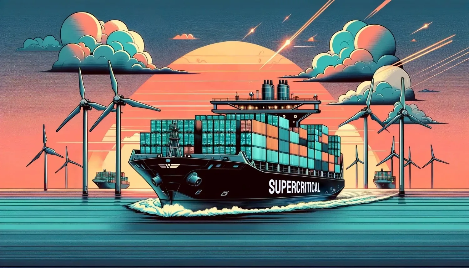 AI rendering of hydrogen-powered shipping, representing the e-fuels opportunity for maritime decarbonisation